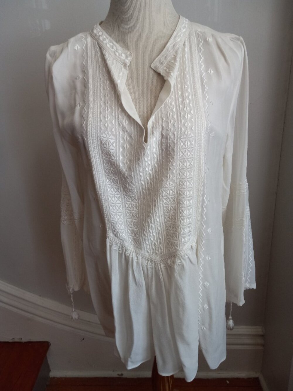 CALYPSO ST BARTH WHITE ZANDY SILK EMBROIDERED TUNIC TOP XS